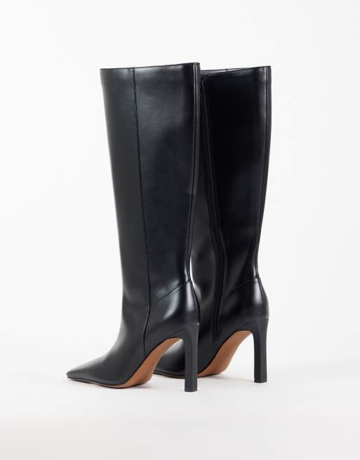 ASOS DESIGN Cassia chisel toe fitted heeled knee boots in black, 4 of 4