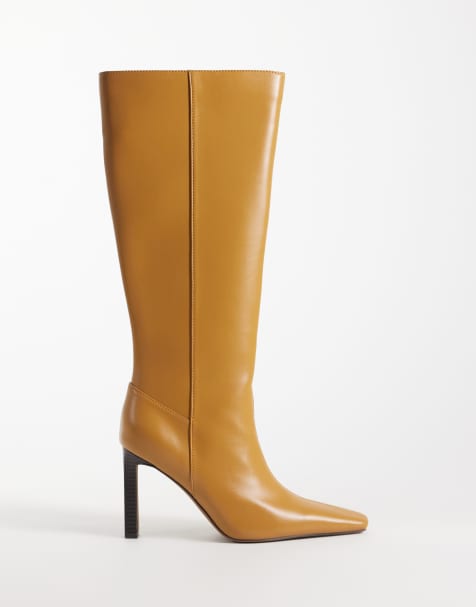 ASOS DESIGN Cassia chisel toe fitted heeled knee boots in camel - view 1