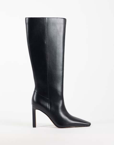 ASOS DESIGN Cassia Stiefel mit spitzer Zehenpartie, Absatz und eng anliegendem Schaft in Schwarz - view 1