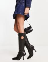 ASOS Design Cali Premium Leather Wedge Knee Boots in Silver