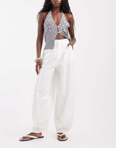 ASOS DESIGN casual barrel leg broek in wit - view 1