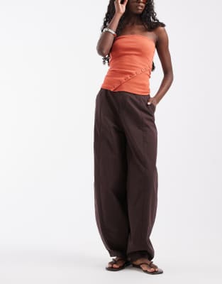 Asos Design Casual Barrel Leg Pants In Brown