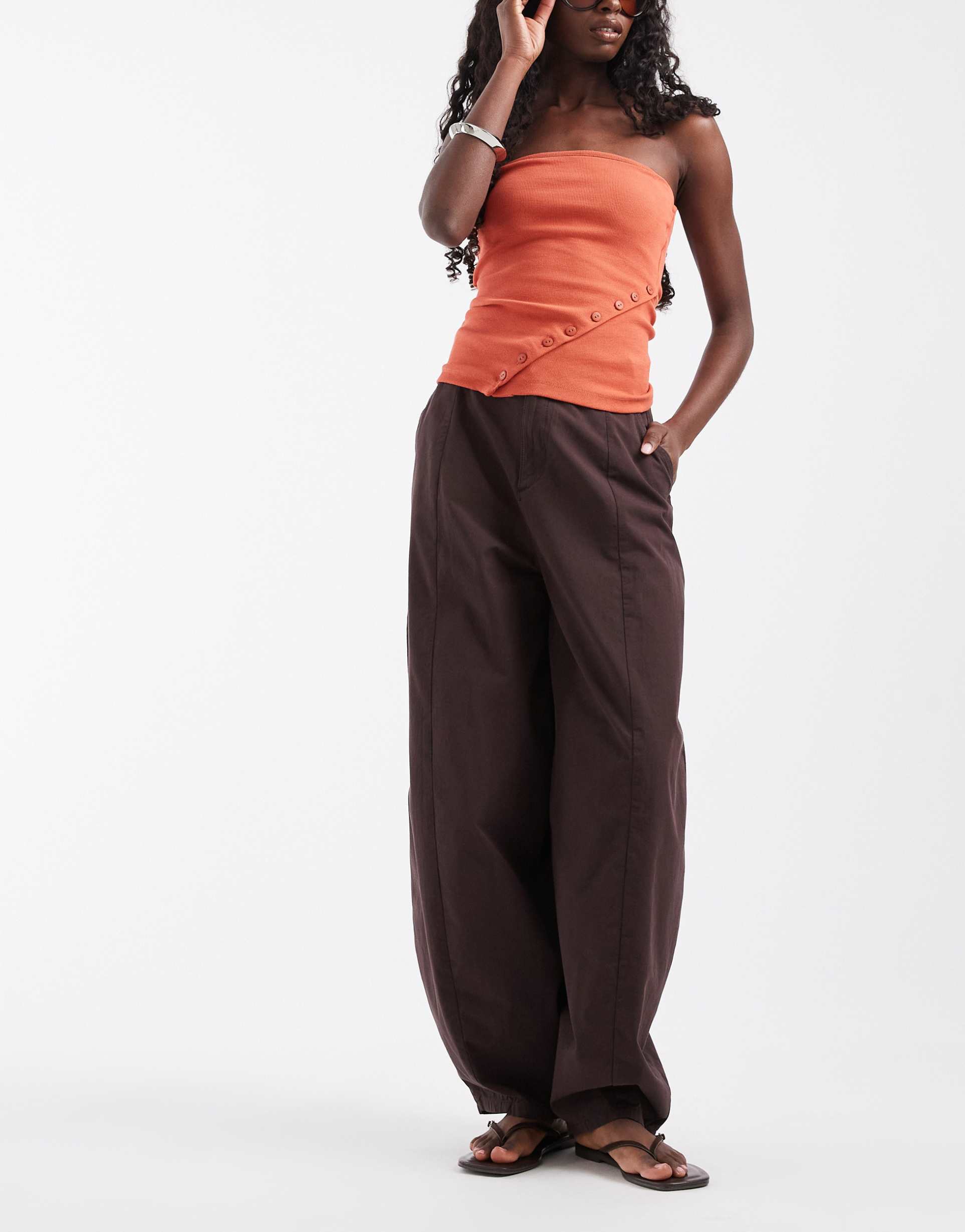 asos design casual barrel leg pants in chocolate