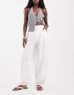Asos Design Casual Barrel Leg Pants In White
