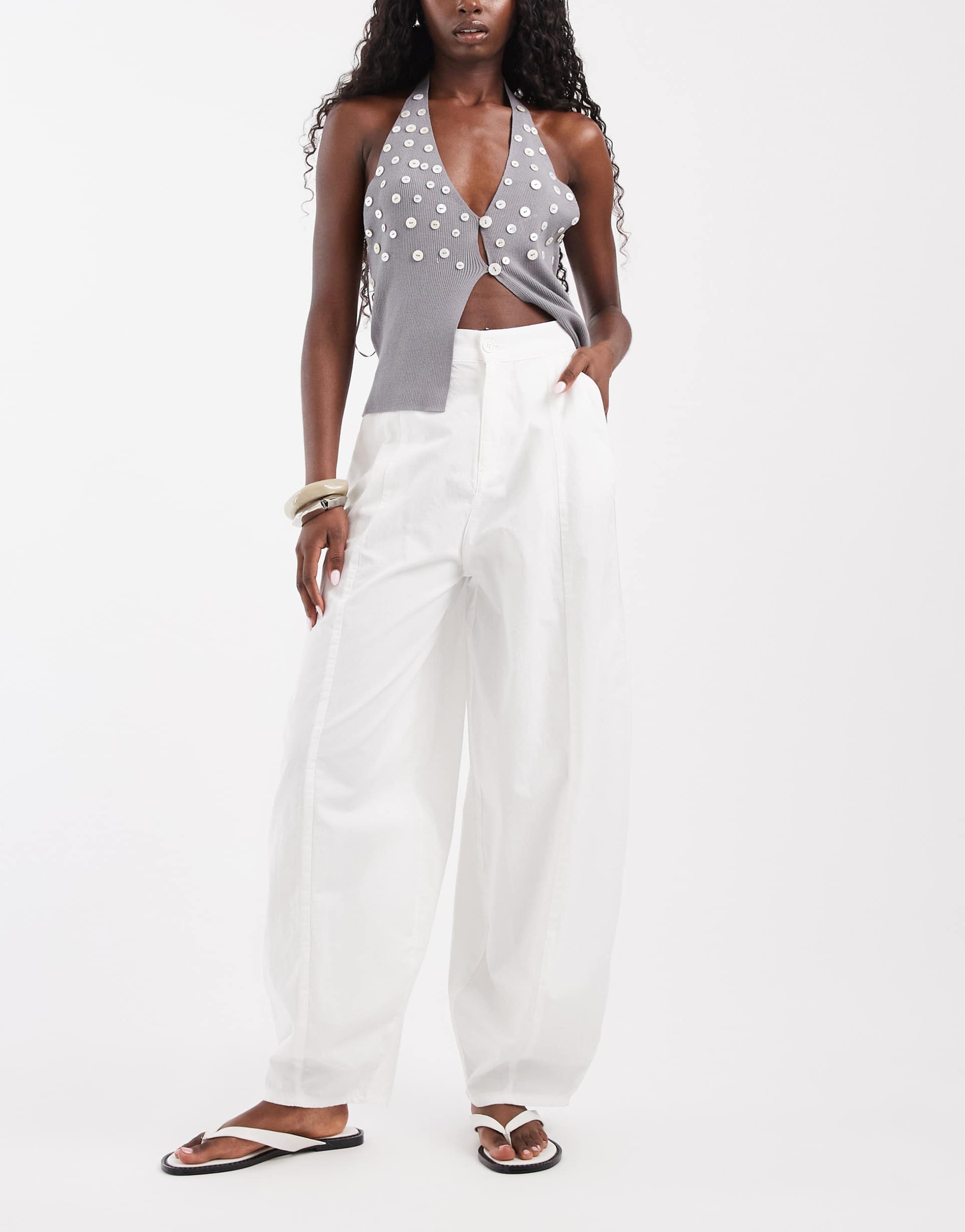 asos design casual barrel leg pants in white