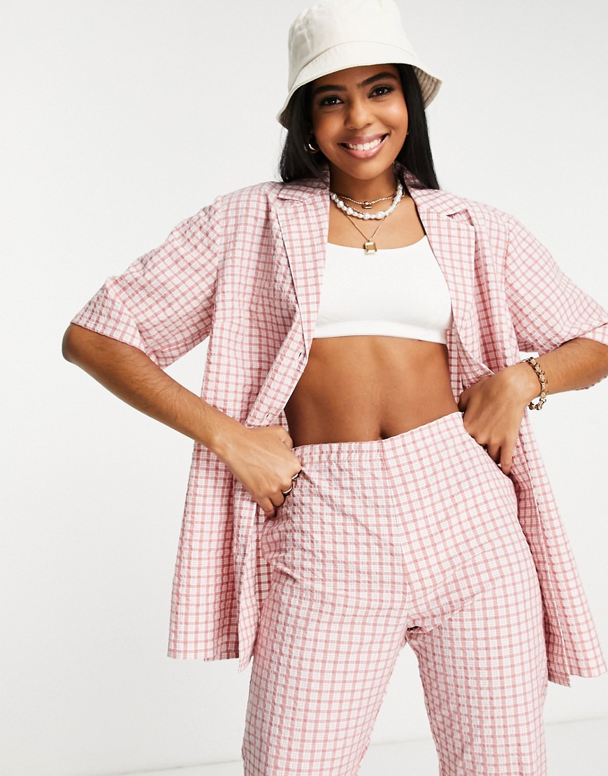 ASOS DESIGN casual bowling shirt in pink check - part of a set-Multi