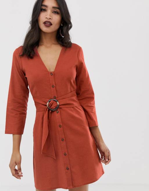 ASOS DESIGN casual button through mini dress with belt detail | ASOS