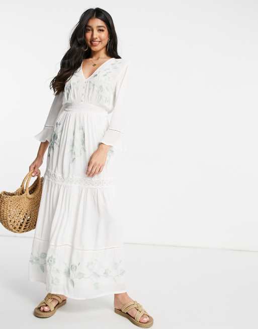 ASOS DESIGN casual embroidered maxi dress with lace inserts in white