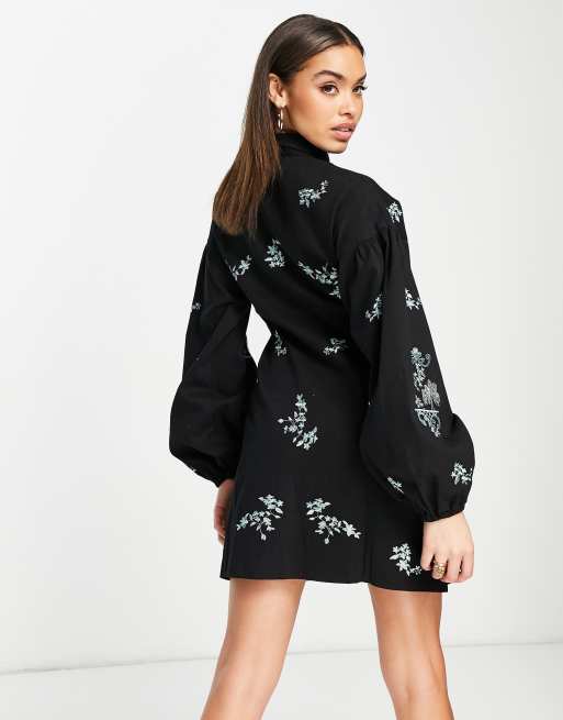 Black embroidered shop shirt dress