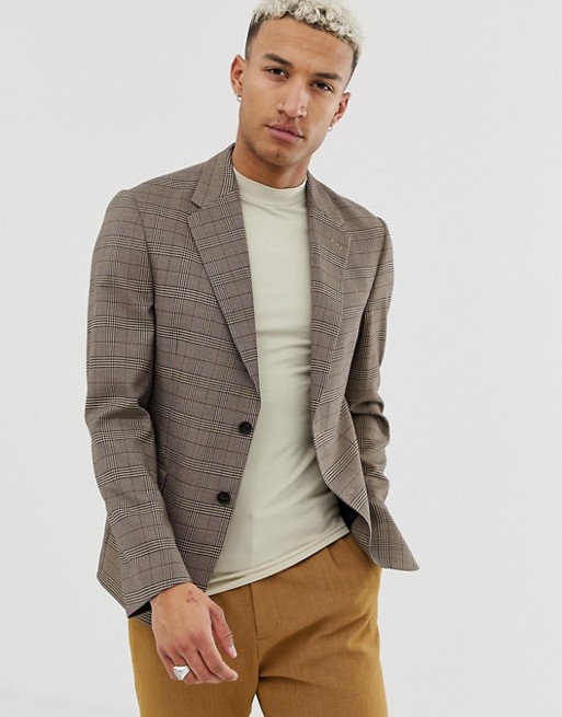 ASOS DESIGN casual fit slim blazer in brown check | ASOS