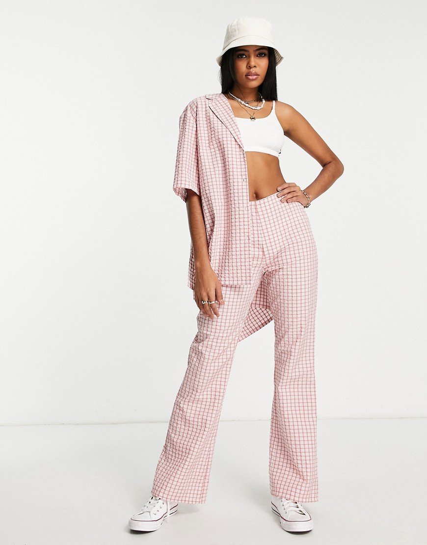 ASOS DESIGN casual flare pants in pink check - part of a set-Multi