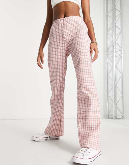 ASOS DESIGN open knit beach flare pants in pink (part of a set)