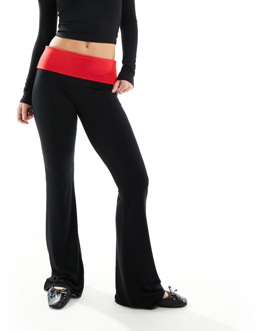 ASOS DESIGN casual flared pants in black and red - part of a set