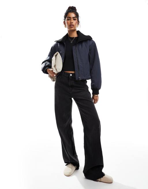 ASOS DESIGN - Casual jakke med ribstrikket krave i marineblå, 2 af 4