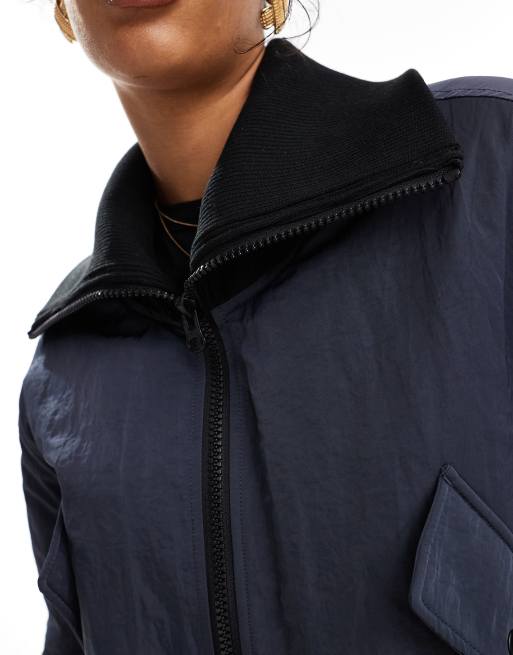 ASOS DESIGN - Casual jakke med ribstrikket krave i marineblå, 3 af 4
