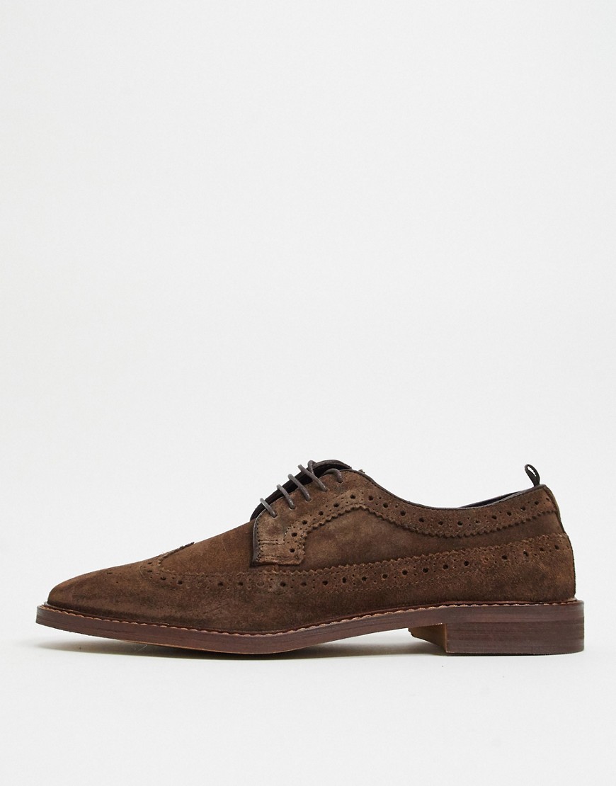 ASOS DESIGN casual lace up brogue shoes in brown suede with contrast sole