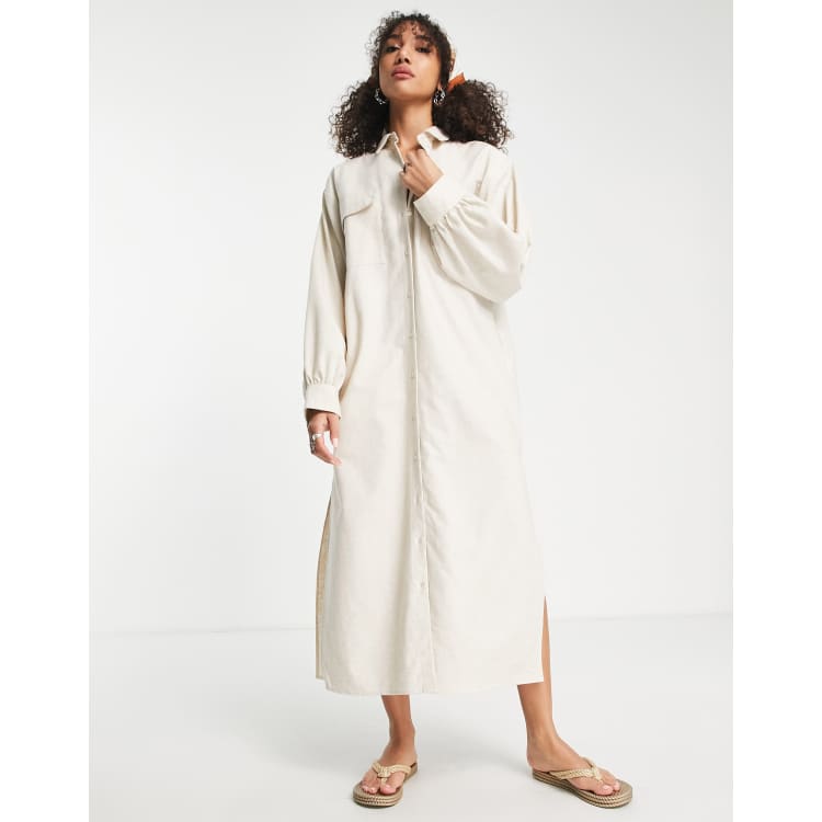 beige maxi shirt dress Berry Dress - Colorblock Beige Linen Maxi Shirt Dress