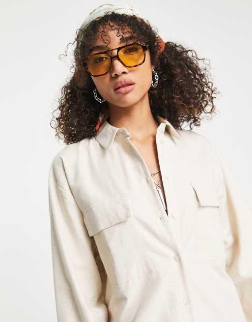 ASOS DESIGN casual linen maxi shirt dress in beige | ASOS