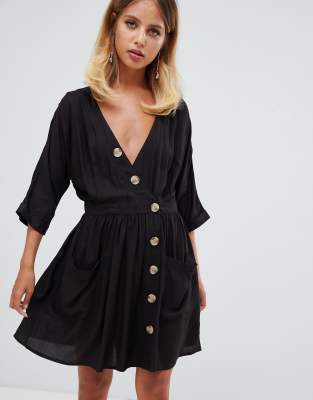 asos black button dress