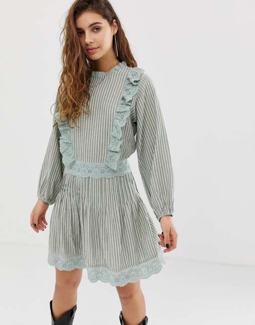 ASOS DESIGN casual mini skater dress with broderie trims in stripe ASOS