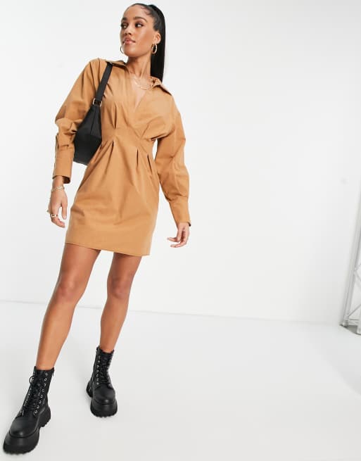 asos design cowl back satin mini shirt dress with corset waist