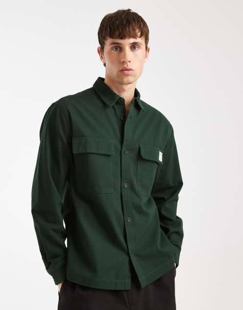 ASOS DESIGN casual overshirt with badge in green - view 1