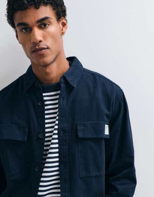 ASOS DESIGN casual overshirt with badge in navy, 2 of 5