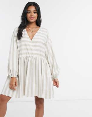 asos design high neck shirred waist mini dress in texture