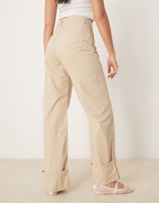 Asos Design Casual Pants With Turn Up In Neutral