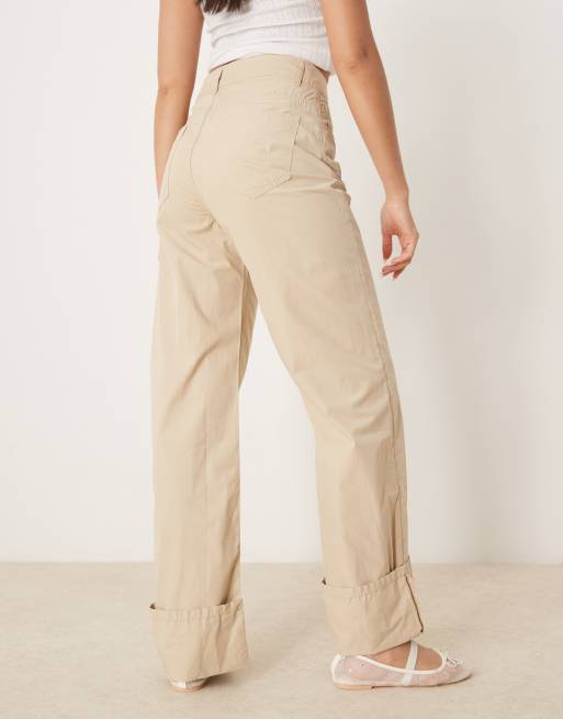 ASOS DESIGN casual pants with turn up in beige