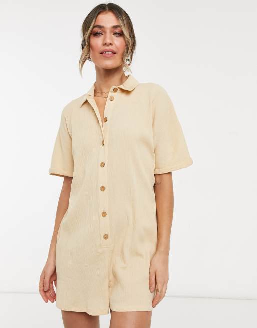 ASOS DESIGN - Casual playsuit met knopen in kiezelkleur