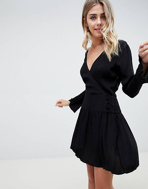 ASOS DESIGN casual skater mini dress with long sleeves and bow back | ASOS
