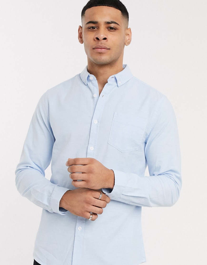 ASOS DESIGN - Casual smal Oxford overhemd in blauw