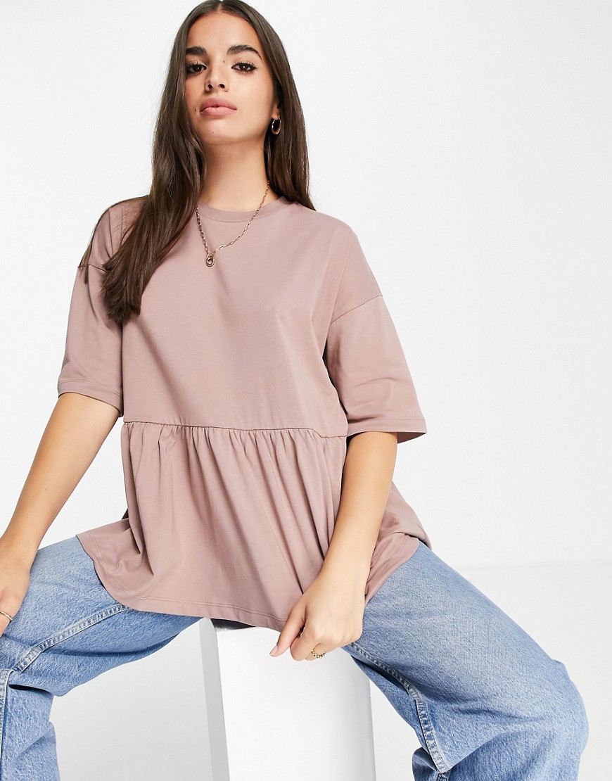 ASOS DESIGN casual smock top with short sleeves in brown
