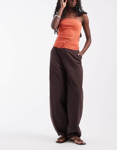 ASOS DESIGN casual spodnie barrel leg w kolorze czekoladowym - view 1