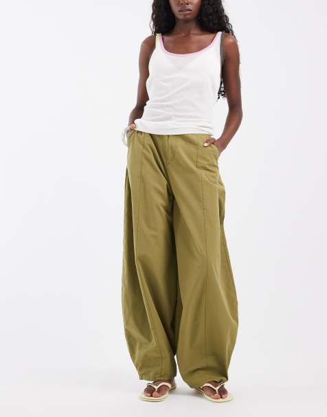 ASOS DESIGN casual spodnie barrel leg w kolorze oliwkowym - view 1