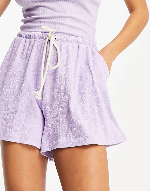 ASOS DESIGN casual textured flippy short with rope tie in lilac