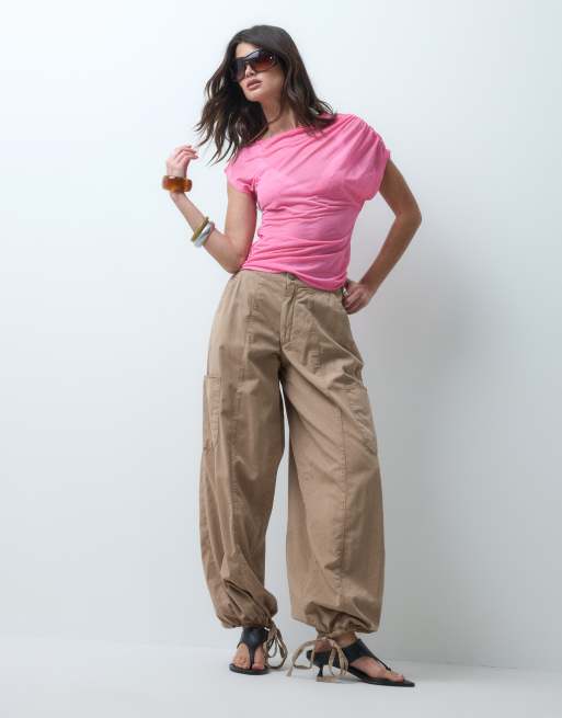 ASOS DESIGN casual trouser with elasticated hem in stone, 2 of 5
