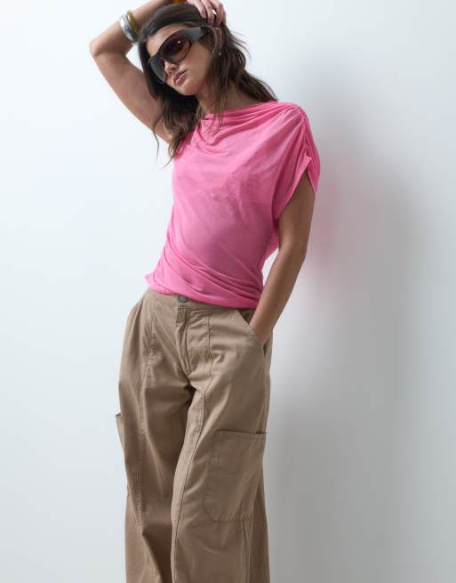 ASOS DESIGN casual trouser with elasticated hem in stone, 3 of 5
