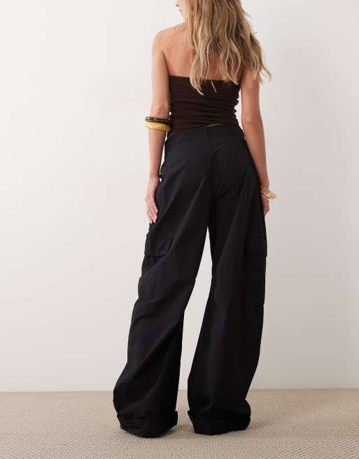 ASOS DESIGN casual turn up cuff cargo in black, 4 of 5