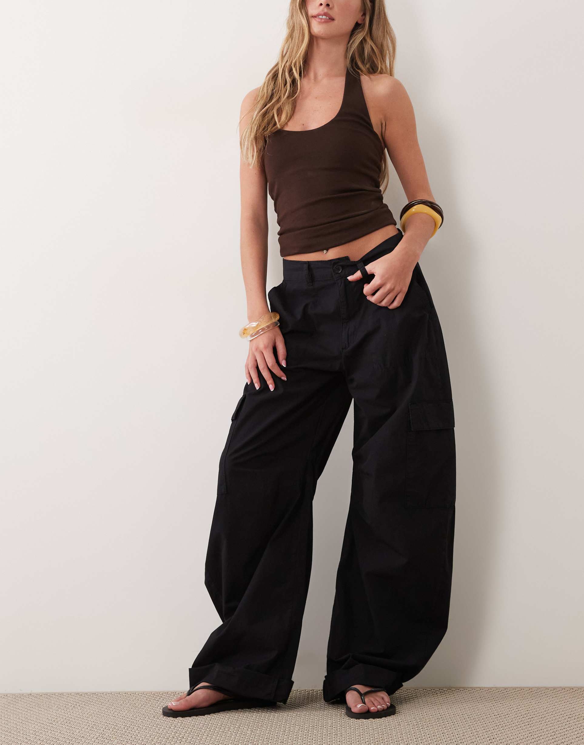 asos design casual turn up cuff cargo pants in black