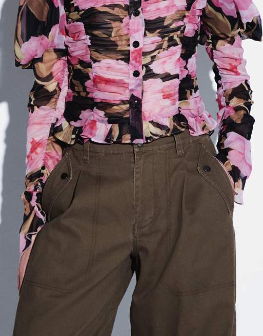 ASOS DESIGN casual utility pants with pocket detail in washed khaki, 2 of 5