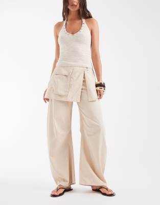 Asos Design Casual Utility Skirt Pants In Neutral