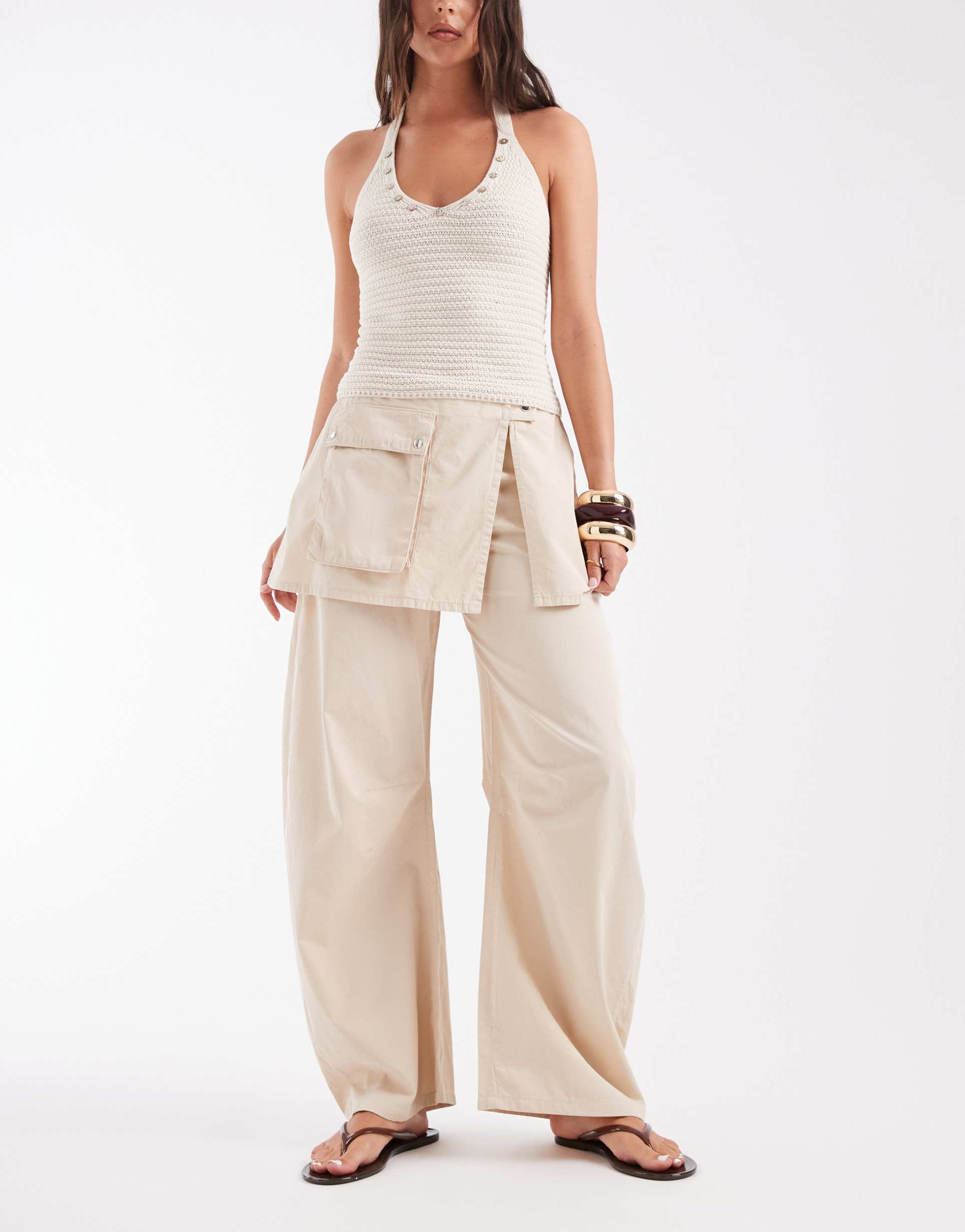 asos design casual utility skirt pants in stone
