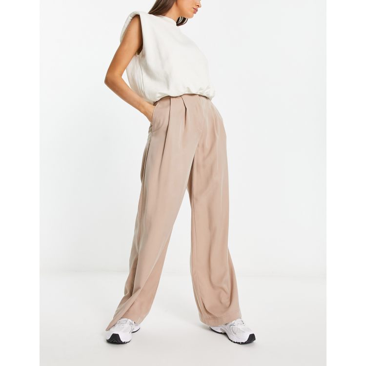 Abeer Cafe Beige Stretch Waist Wide Leg Pants, Modest pants