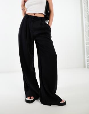 ASOS DESIGN clean split side wide leg pants in black