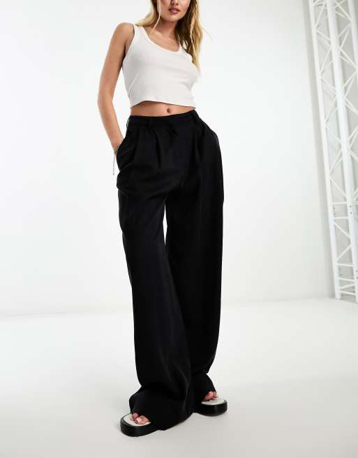 Casual Wide Leg Pants With Pockets - Black at Rs 369