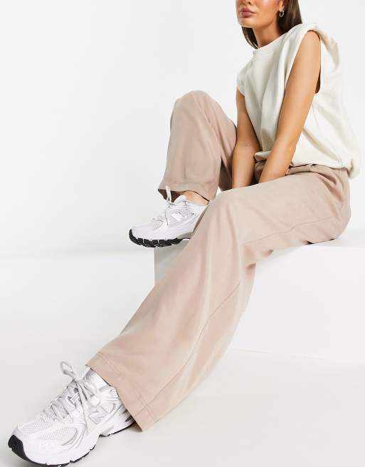 ASOS DESIGN wide leg side stripe trousers in cream