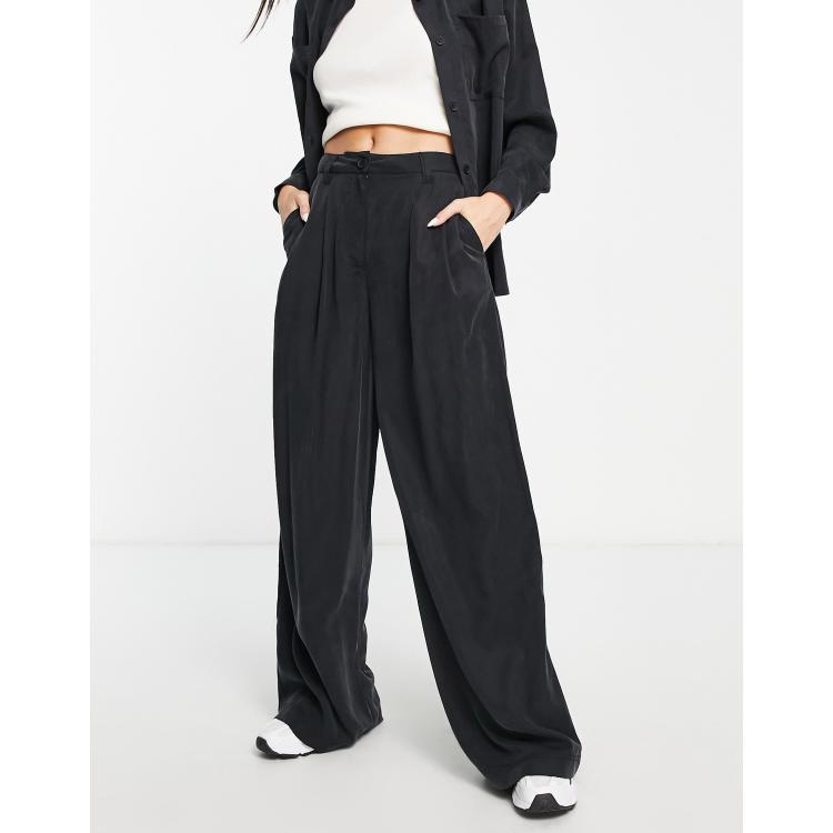 Black wide shop leg casual trousers