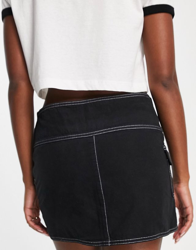 ASOS DESIGN casual wrap skirt with buckles in washed black TB9199